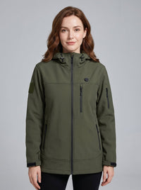 #armygreen Women Heated Hooded Softshell Jacket