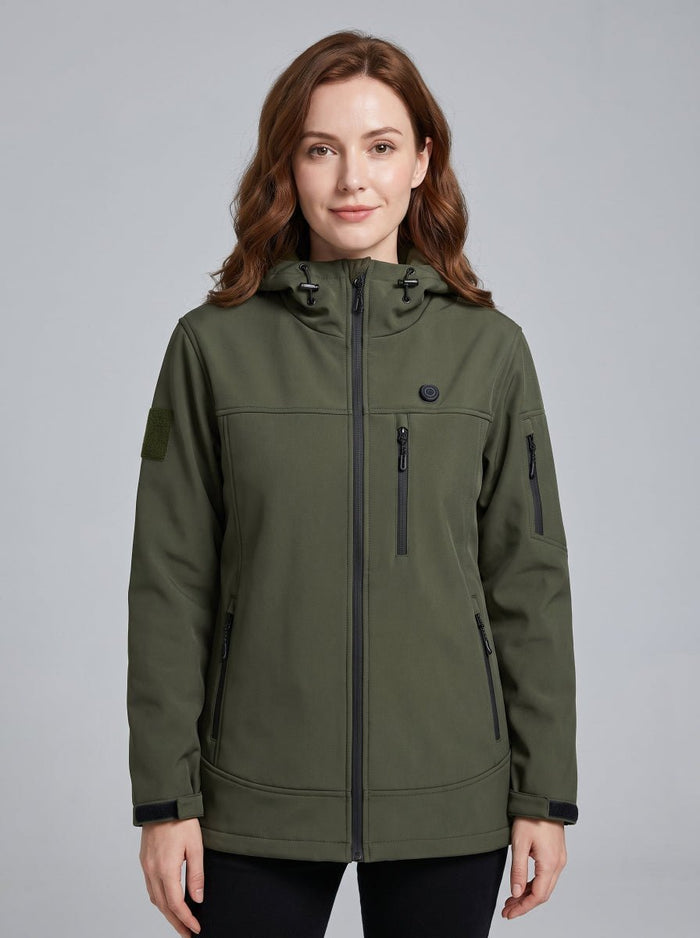 #armygreen Women Heated Hooded Softshell Jacket