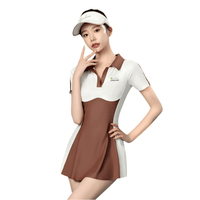 Sun Protection Short Sleeve Dress Swimming Costume coffee colour