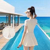 Sun Protection Short Sleeve Dress Swimming Costume from the back