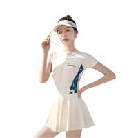 Sun Protection Short Sleeve Dress Swimming Costume beige