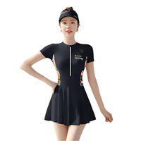 Sun Protection Short Sleeve Dress Swimming Costume black