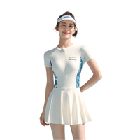 Sun Protection Short Sleeve Dress Swimming Costume white