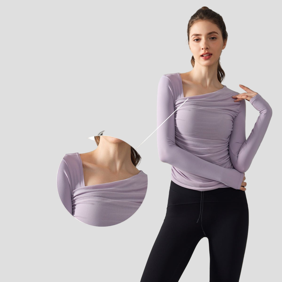 women's UV Light Purple Slant Collar Top