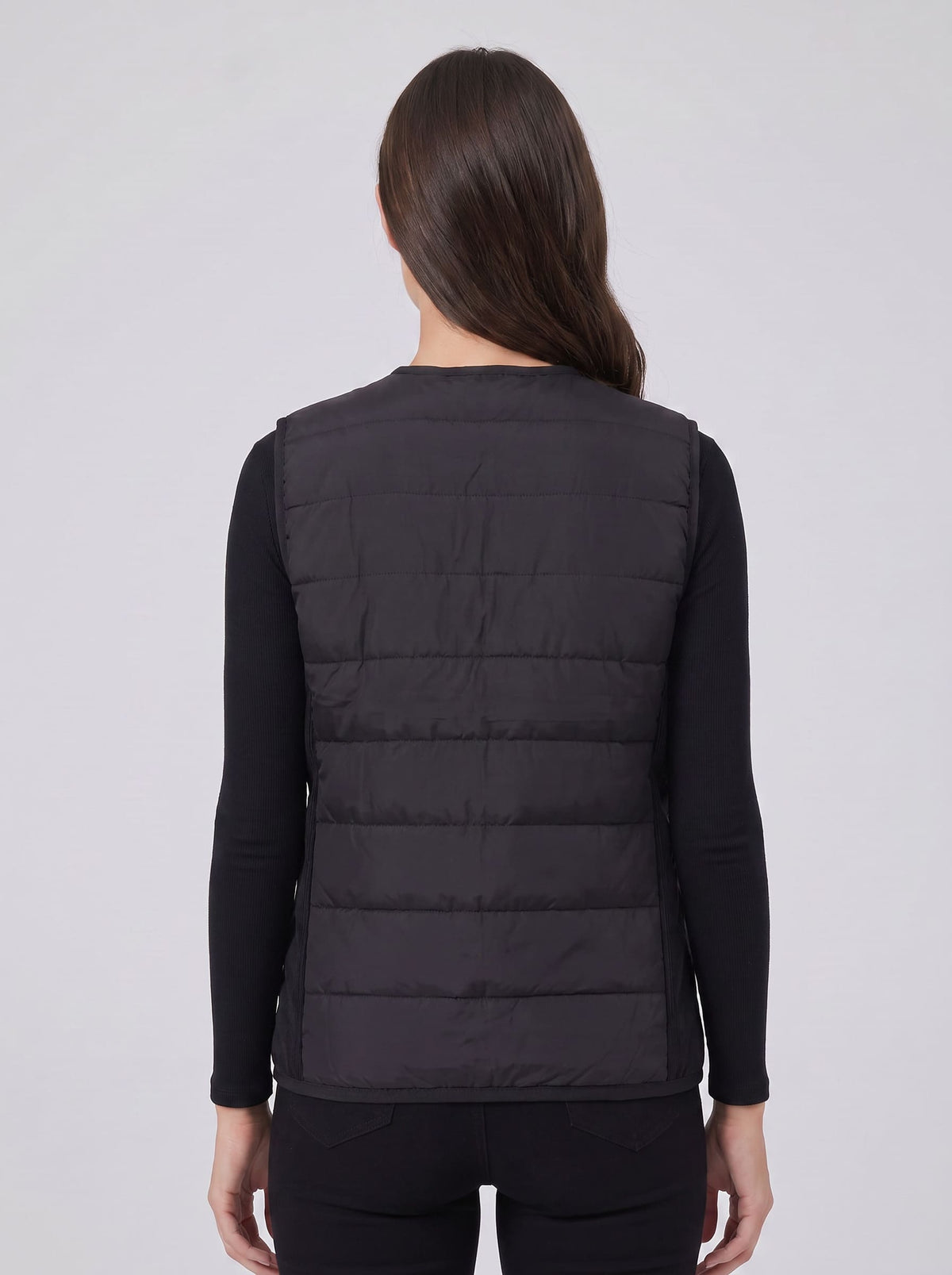 women's black v-neck heated vest Back