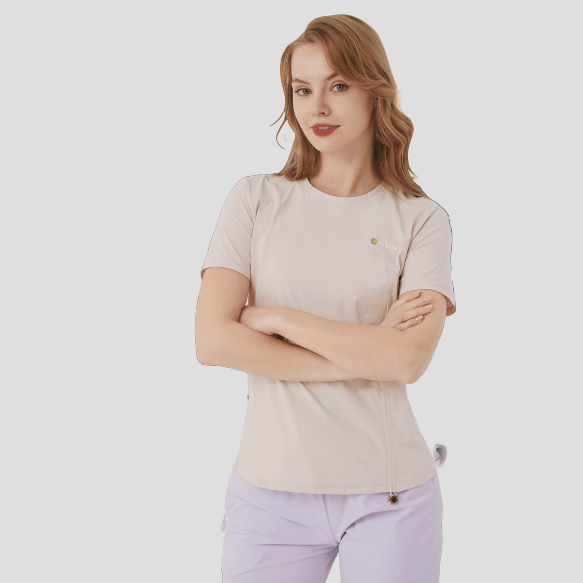 women's pink UPF 50+ Drawstring sports T-Shirt by Anniou