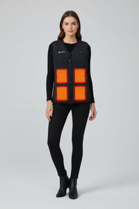 women's black v-neck heated vest Back with 4 heat zones