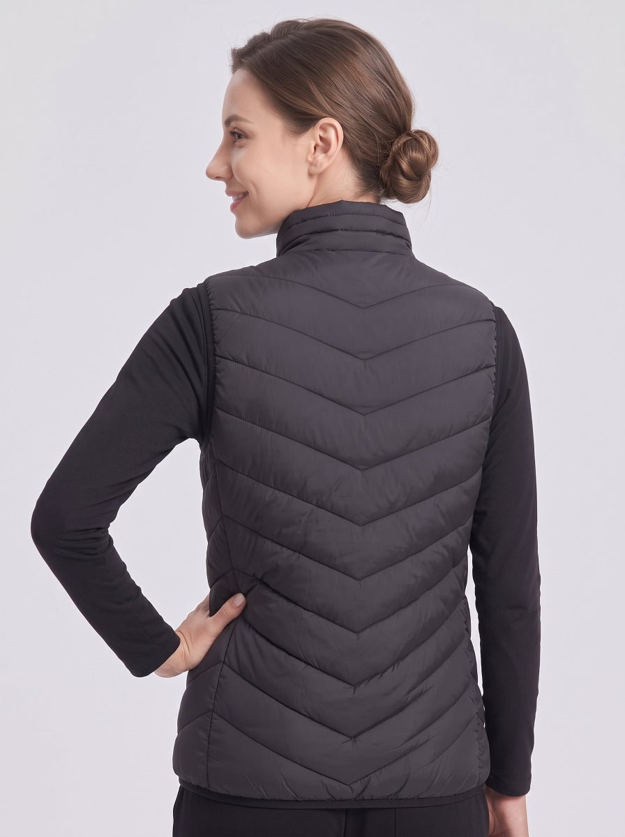 #Black rear of Women's 15 Zones Quilted Heated Vest
