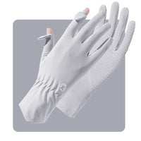 Women's Gray UPF 50+ Breathable Sun Protection Gloves 