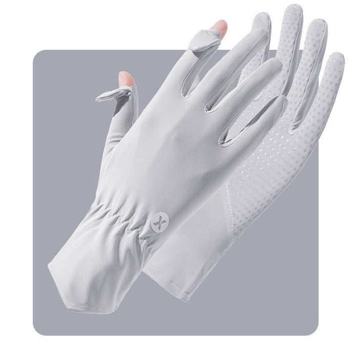 Women's Gray UPF 50+ Breathable Sun Protection Gloves 