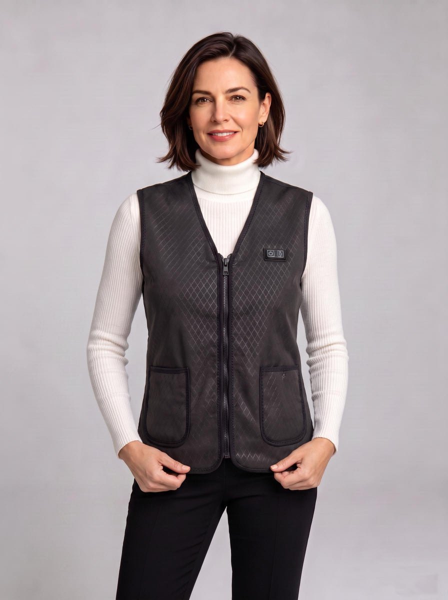 Women's Black V-neck Heated Gilet
