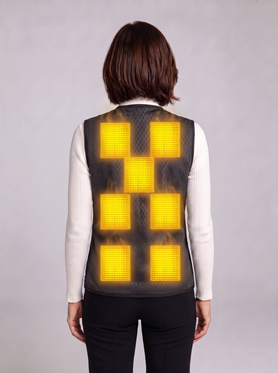 Women’s Heated Vest Back View Showing Rear Heating Panels