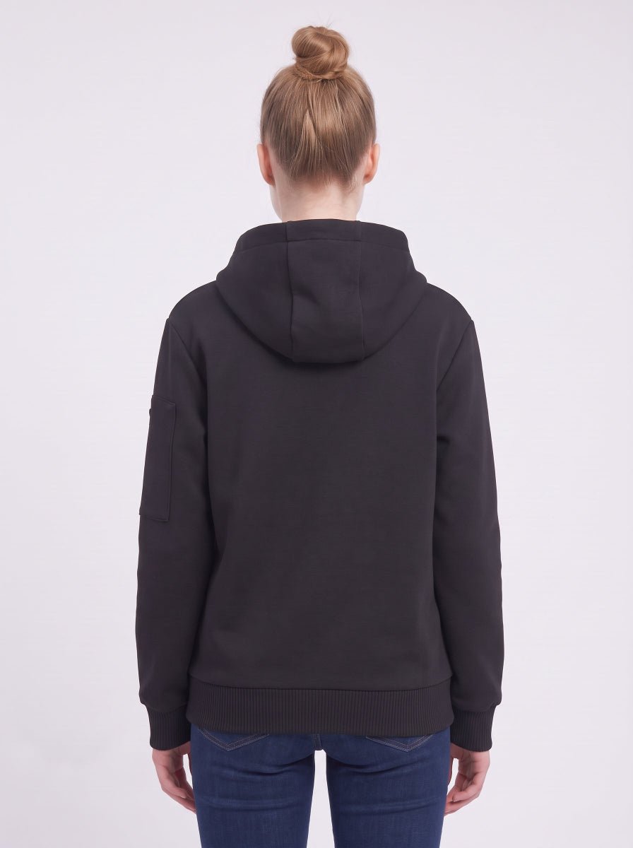 back of Womens #Black Full-Zip Heated Hoodie