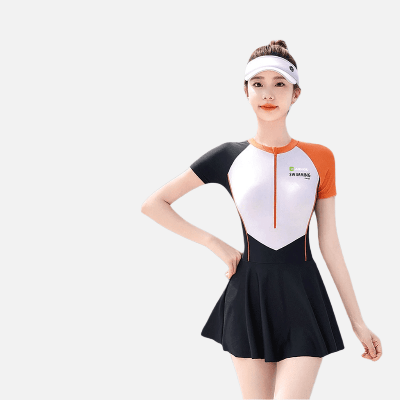 women's black, blue and orange Sun Protection UPF 50+ Swim Dress
