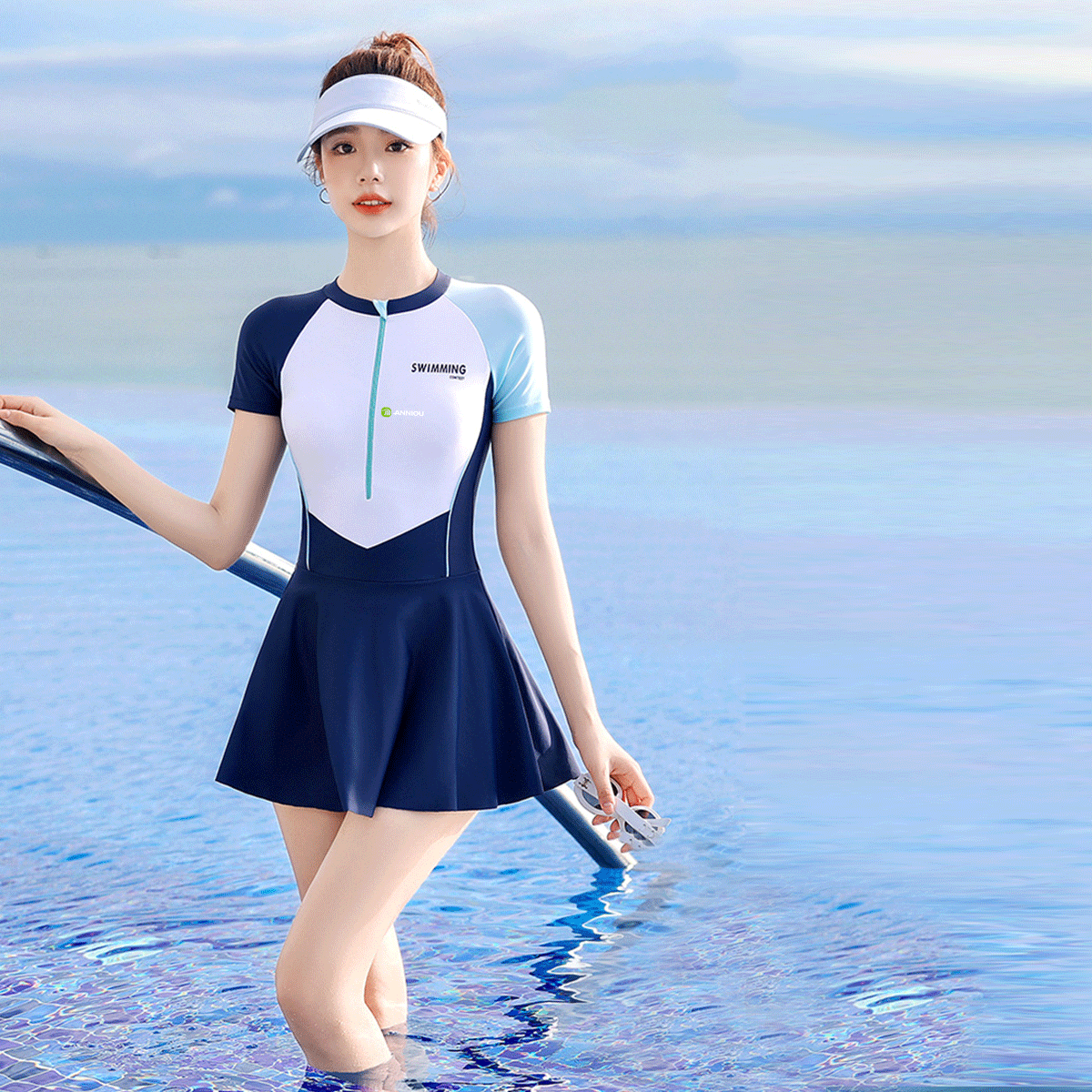 women's blue Sun Protection UPF 50+ Swim Dress
