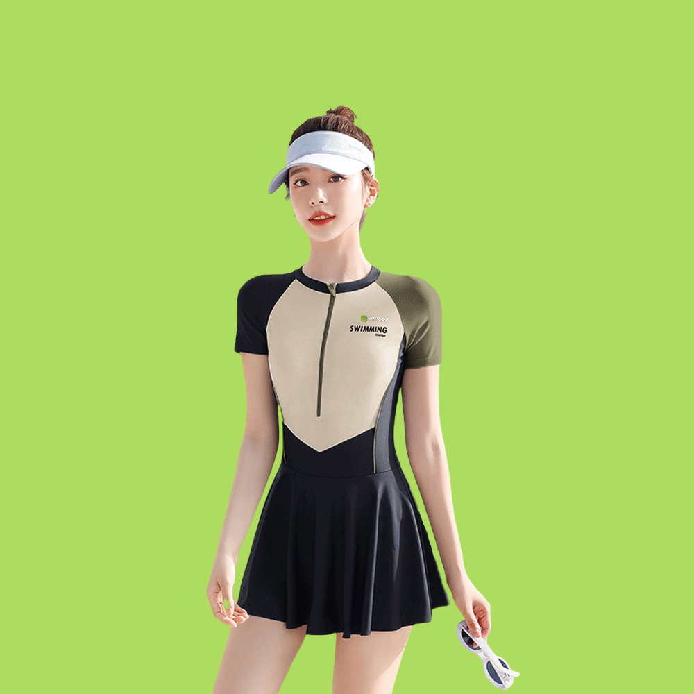 women's black and green Sun Protection UPF 50+ Swim Dress
