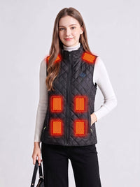 #black Women's Diamond Quilted Heated Vest with 6 heating zones