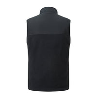 Black sleeveless heated jacket on a white background behind