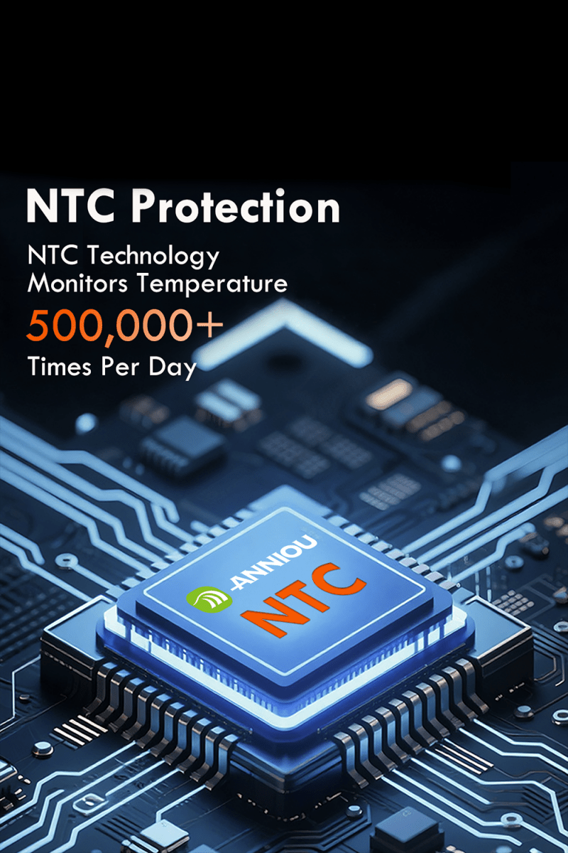 NTC protection technology on a circuit board with ANNIOU branding.