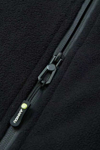 Close - up of a black zipper on a textured black background