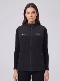 Womens black fleece heated gilet with zip and stand collar