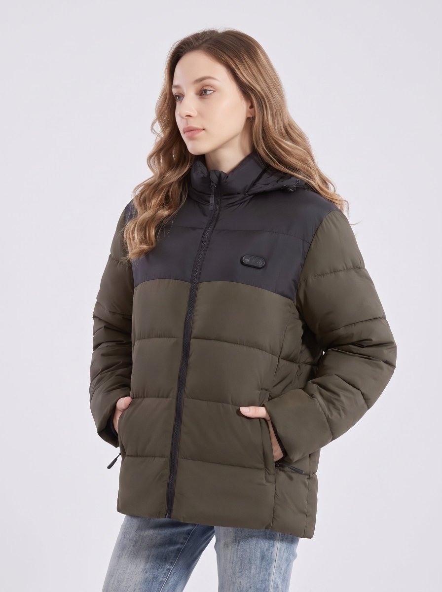 womens #Navygreen Heated Padded Jacket