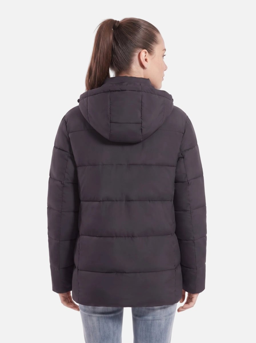 Back of #black Womens Heated Padded Jacket