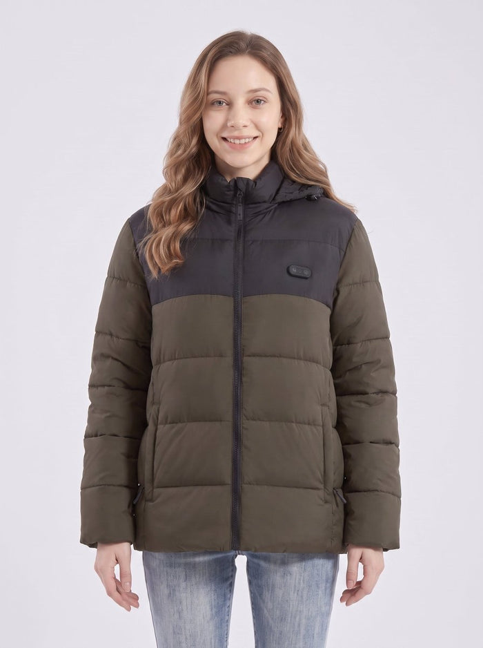 womens #Navygreen Heated Dual Control Padded Jacket