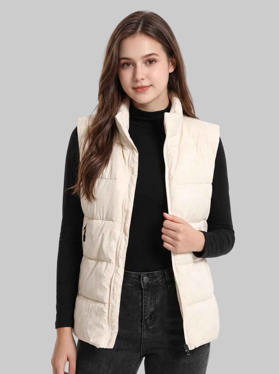 #beige Outdoor Heated Duck Down Zipper Up Gilet