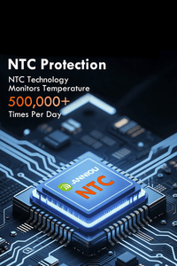 NTC protection technology on a circuit board with NTC logo.