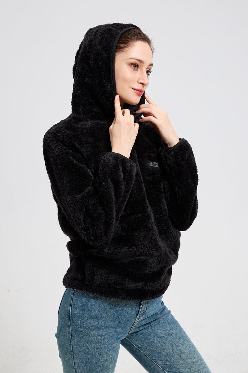 pullover Black Heated Fleece Hoodie by Anniou