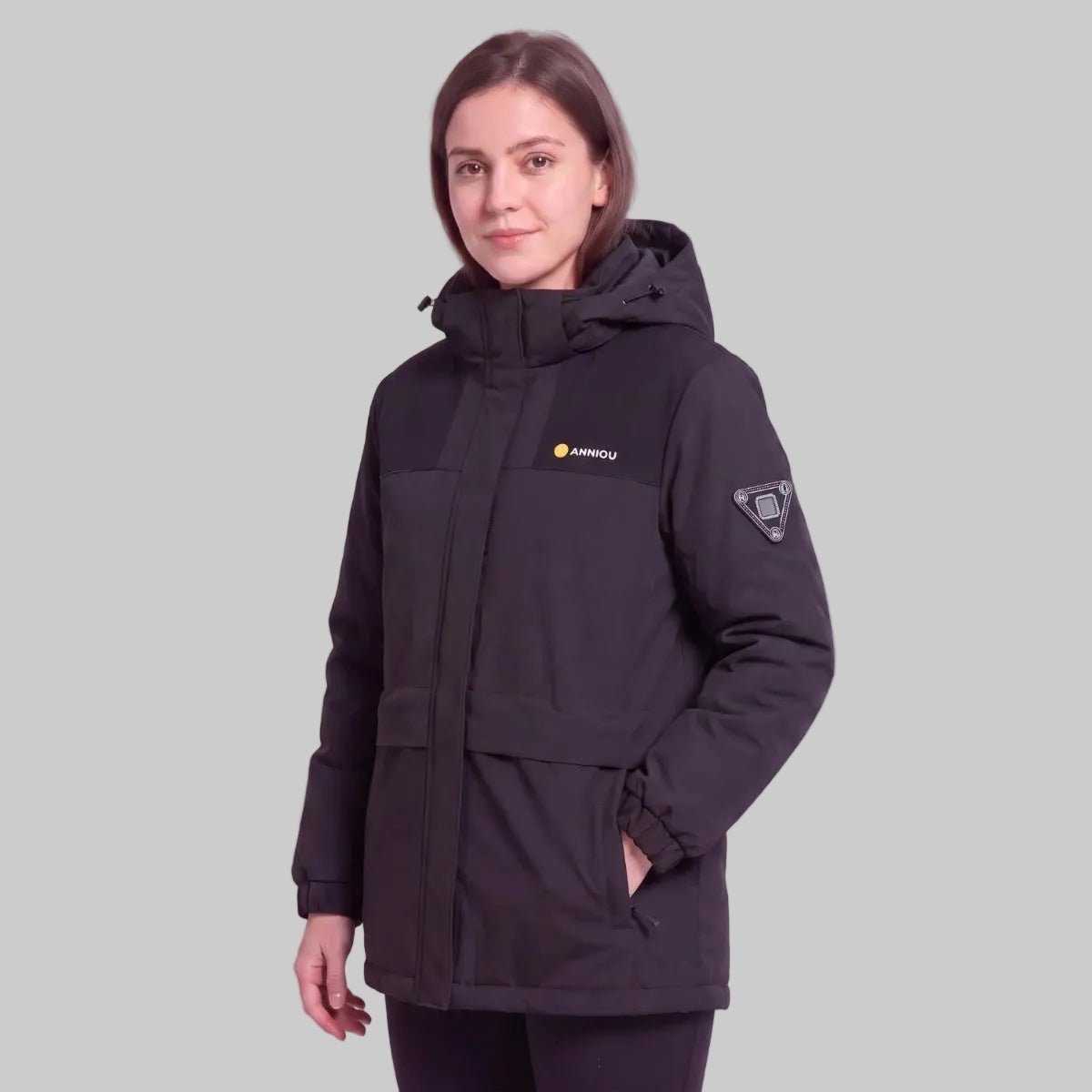 women #black hooded thermal softshell jacket