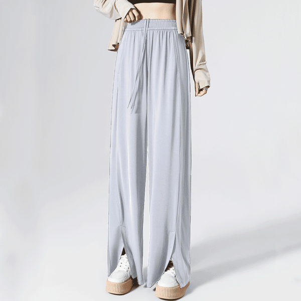 Women's light grey High Waist Split Hem Trousers UPF 50+ with drawstring