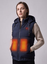 #navy Women's zip up Hooded Heated Vest 2 heating zone in front