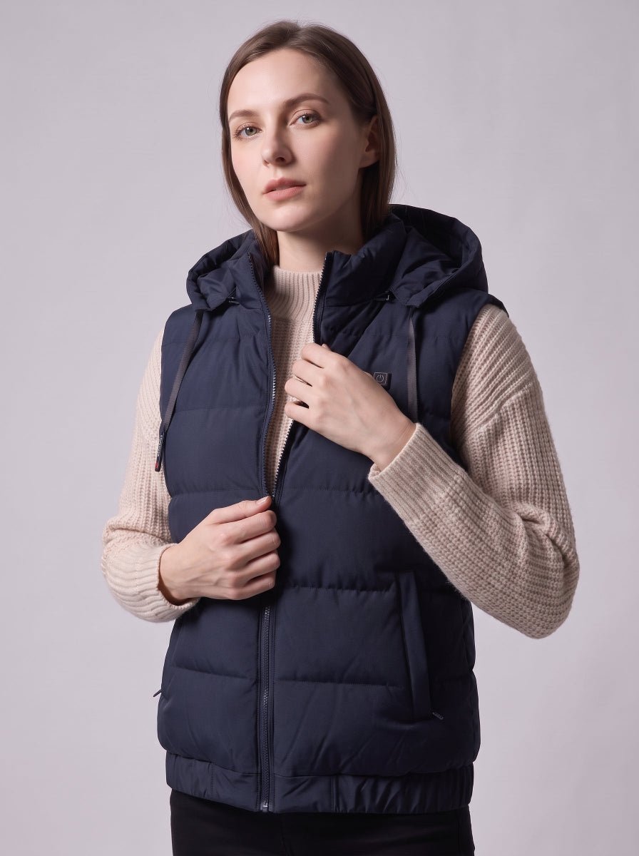 #navy thermal Women's zip up Hooded Heated Vest