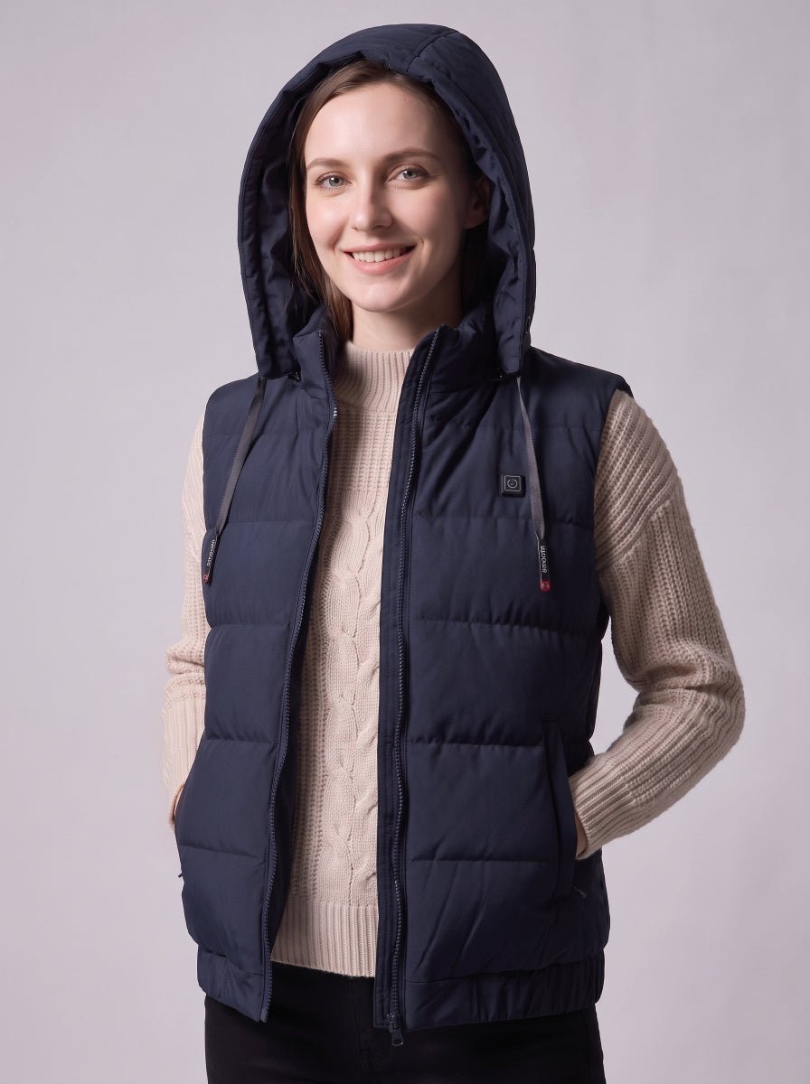 #navy Women's zip up Hooded Heated Vest
