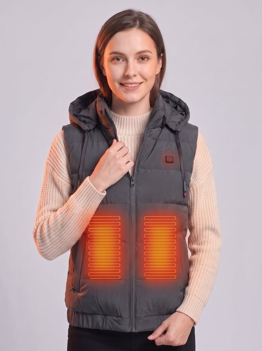 #grey Women's zip up Hooded Heated Vest
