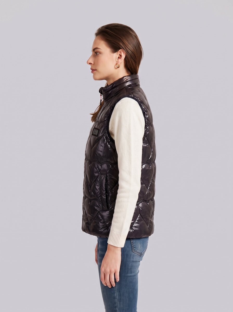Side of Women's #Black Quilted Heated Gilet