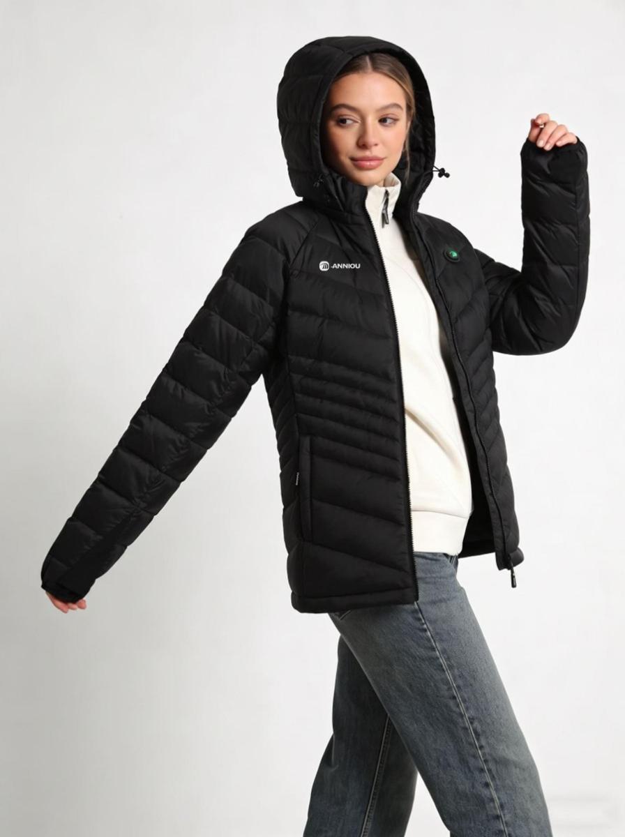 #black Women's Quilted Heated Puffer Jacket