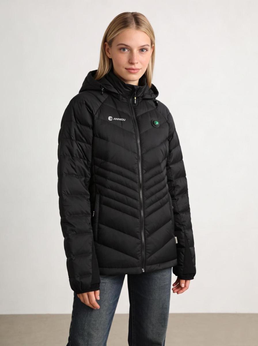 Women's Black Quilted Heated Puffer Jacket