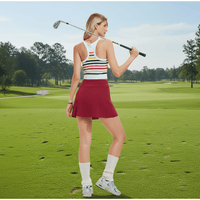 Rear of Women's Red Slit Golf Skort