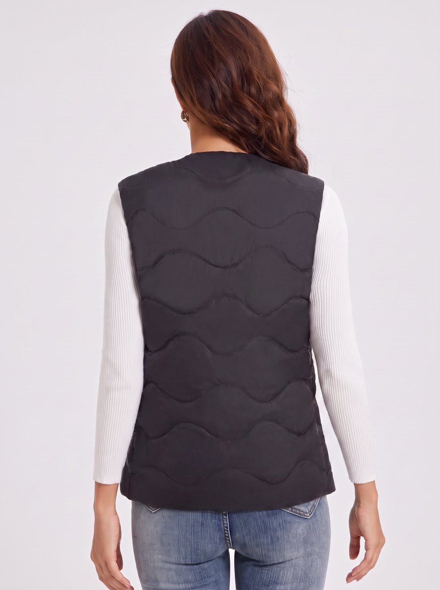 #black Women's Rear of V-neck Quilted Heated Gilet