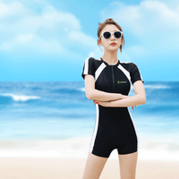 women's Half Zip SwimsuitS UPF 50+ short sleeve in black and white