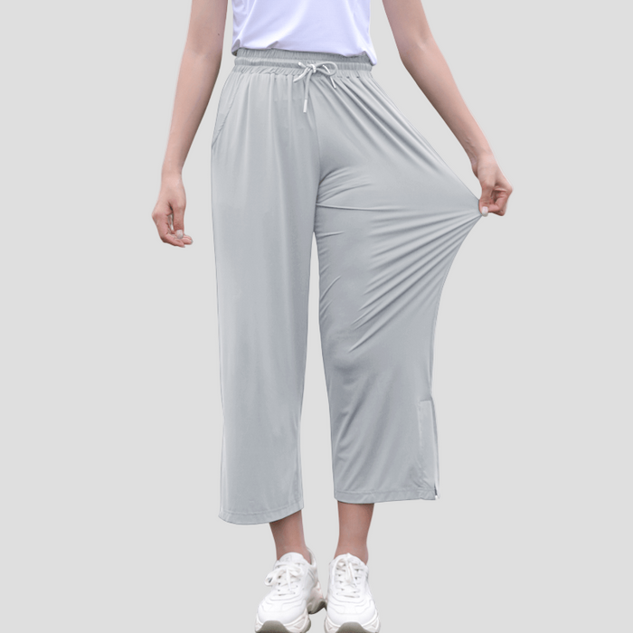 women's light gray UPF50+ wide leg cropped trousers. 