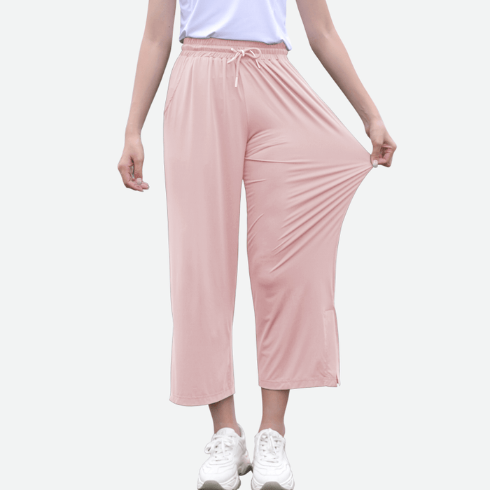 womens light pink UPF50+ wide leg cropped trousers
