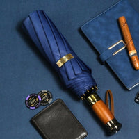 Navy Blue Wooden Handle Business Umbrella UPF50