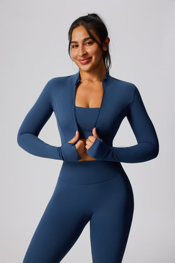 Blue Zip Sports Crop Jacket