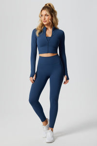 Blue High Waist Sports Leggings and Zip Jacket