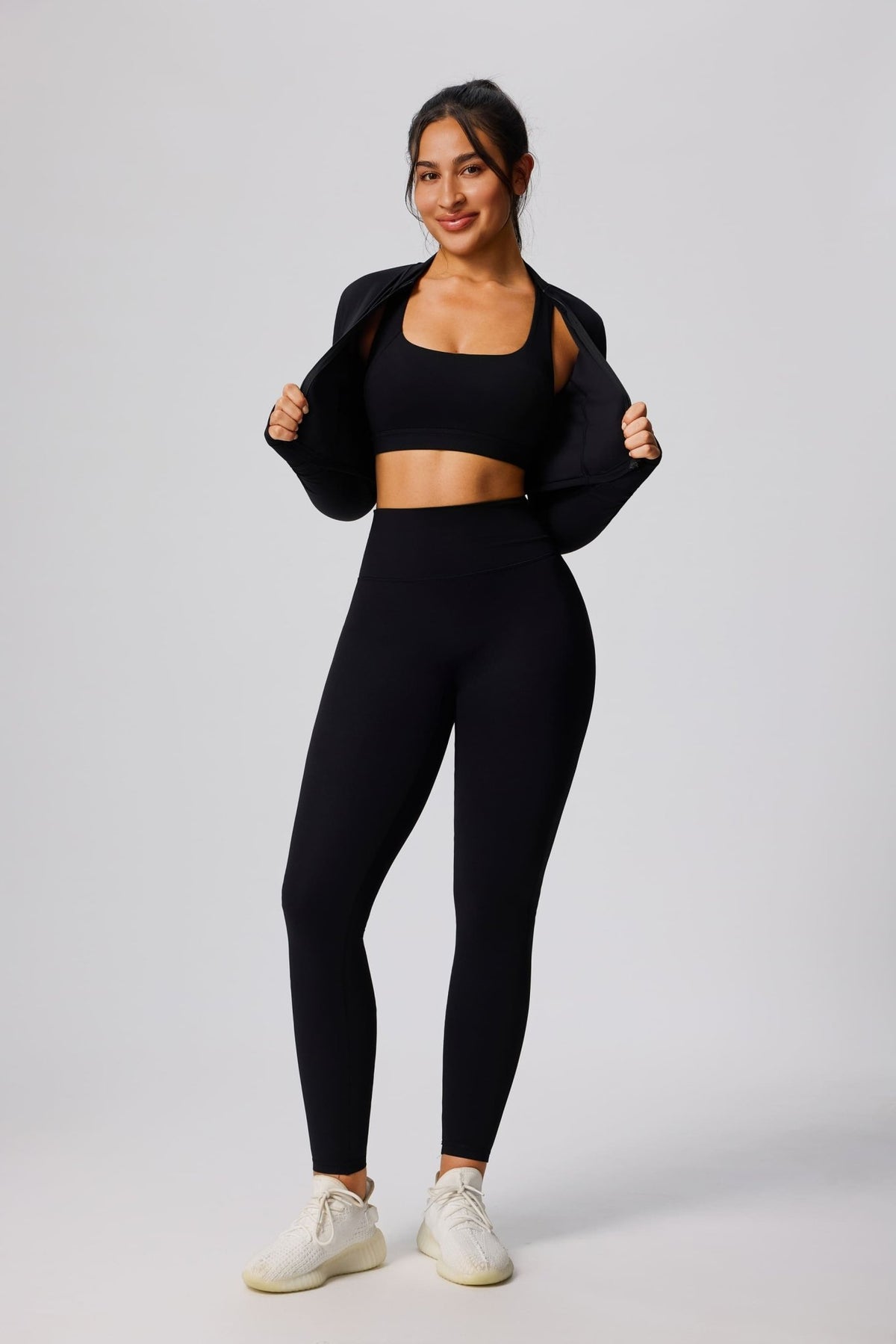 Black UPF 50+ Crop Yoga Sports Jacket and leggings