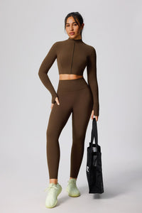 Khaki UPF 50+ Crop Yoga Sports Jacket and leggings